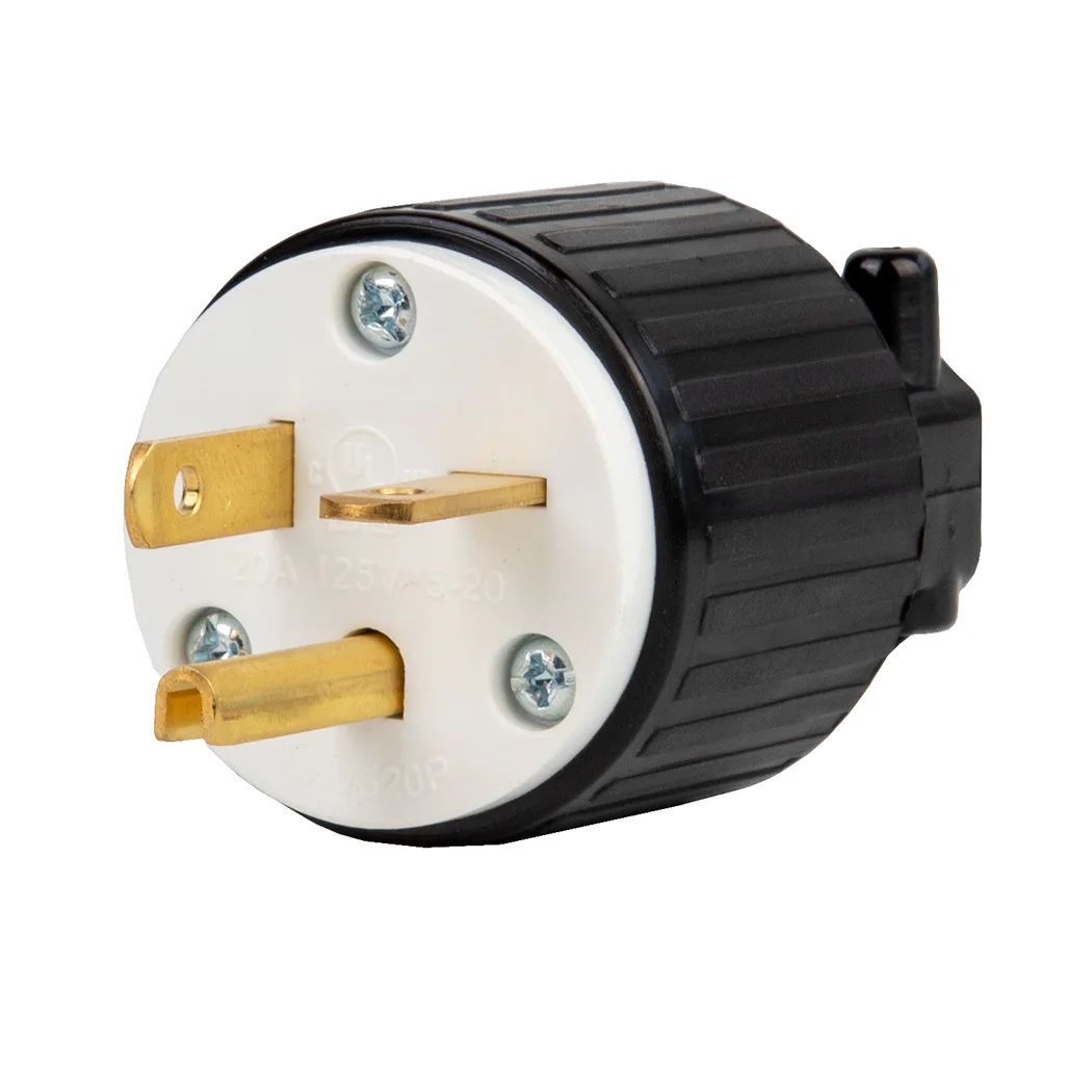 USA 3-Prong Male AC Plug UL Nema 5-20P 3 Pole Straight T- Blade DIY Rewirable AC Plug 20A 125V USA 3Pin Connector
