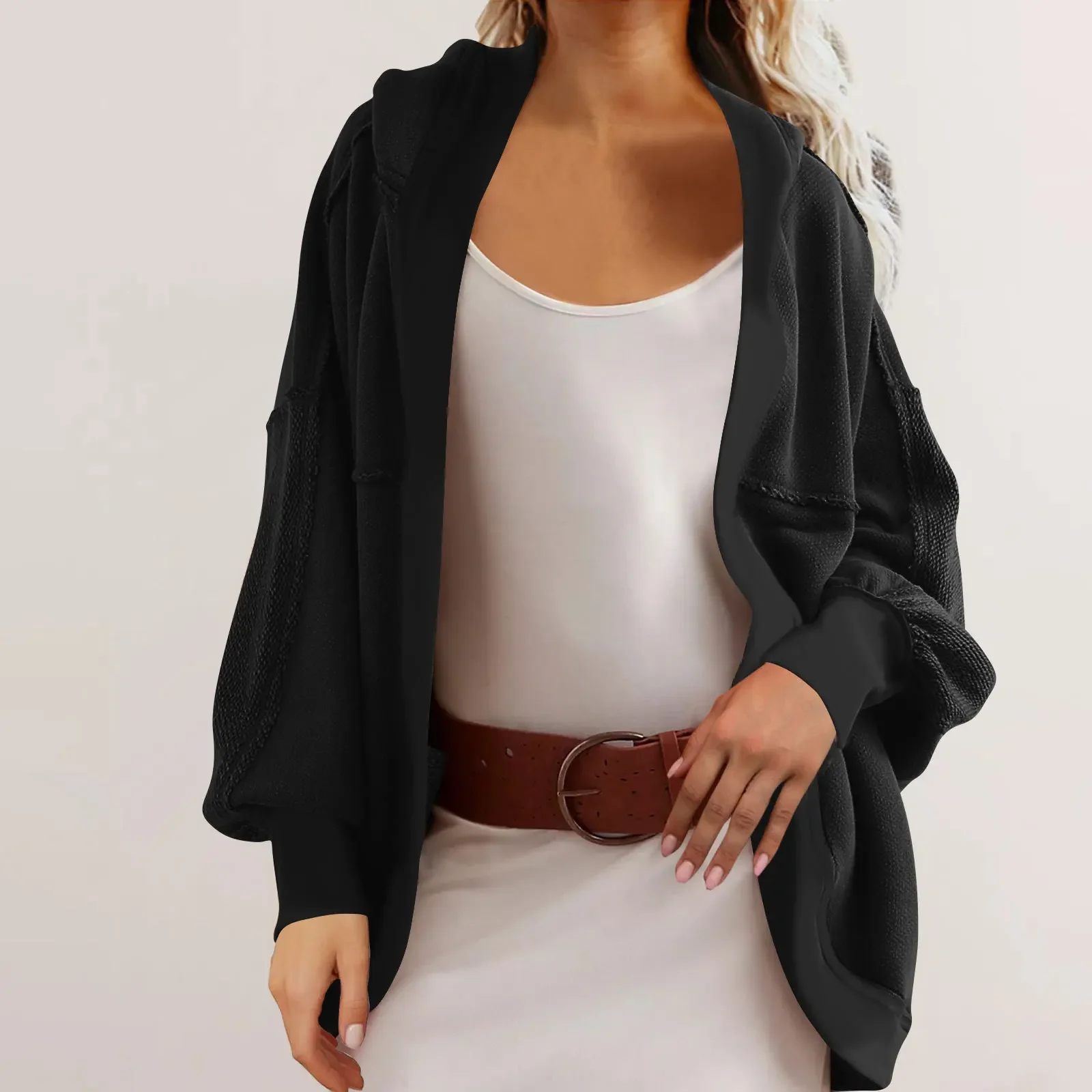 Women's Hoodies Autumn and Winter Jacket Hooded Temperament Commuting Loose Back Splicing Casual Cardigan Sweater 2