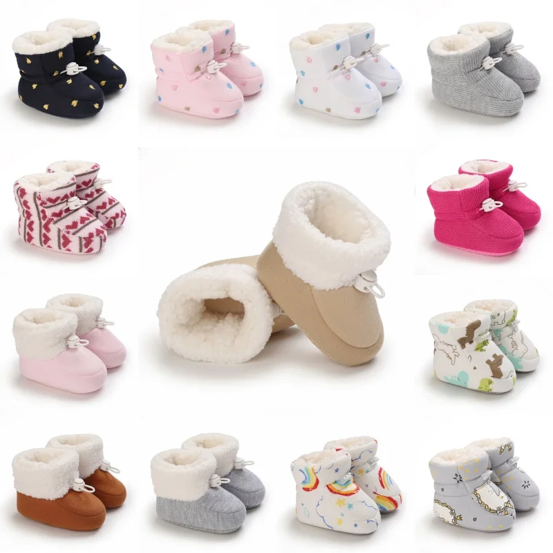 Chaussures d'hiver pour bébés garçons et filles, chaussons de neige en coton à semelle souple, épais et chauds pour nouveau-nés, chaussures de marche avant