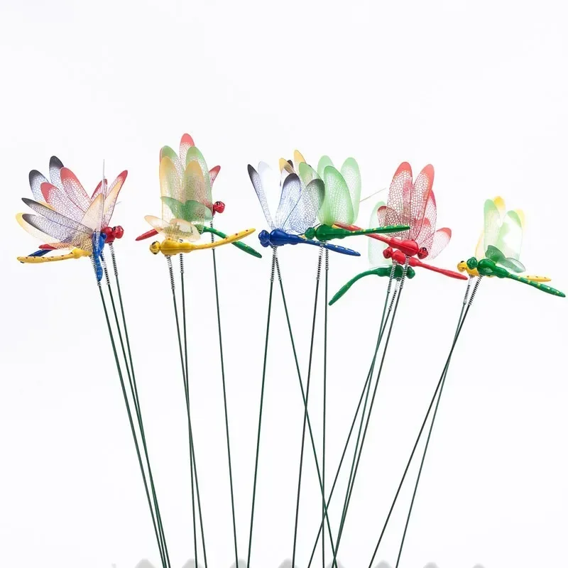10pcs 3D 잠자리 꽃 잠자리 정원 배열 마당 화분 나비 다채로운 잠자리 파티오 정원 장식 야외