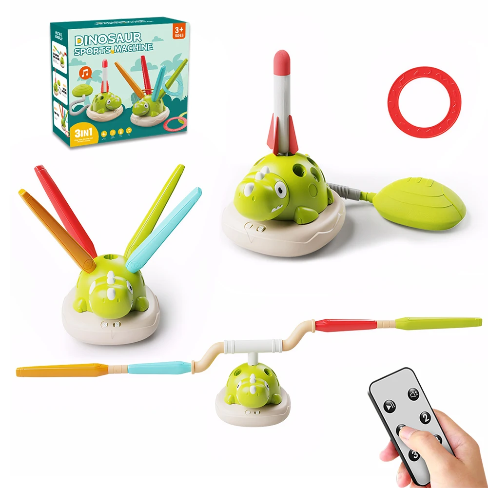 3 In 1 Children Dinosaur Sports Set with Sound Musical Jump Game 4 Modes Toss Ring Game for Family Gathering Travel Camping