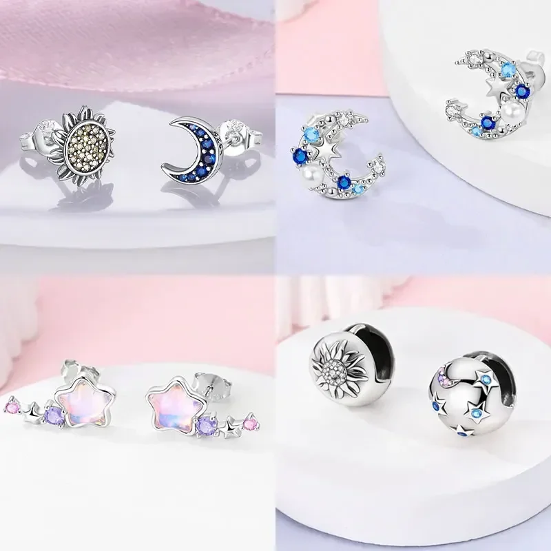 Sterling Silver S925 Earring Star and Moon Sun Series Drop Earrings Women Valentine's Day Gift
