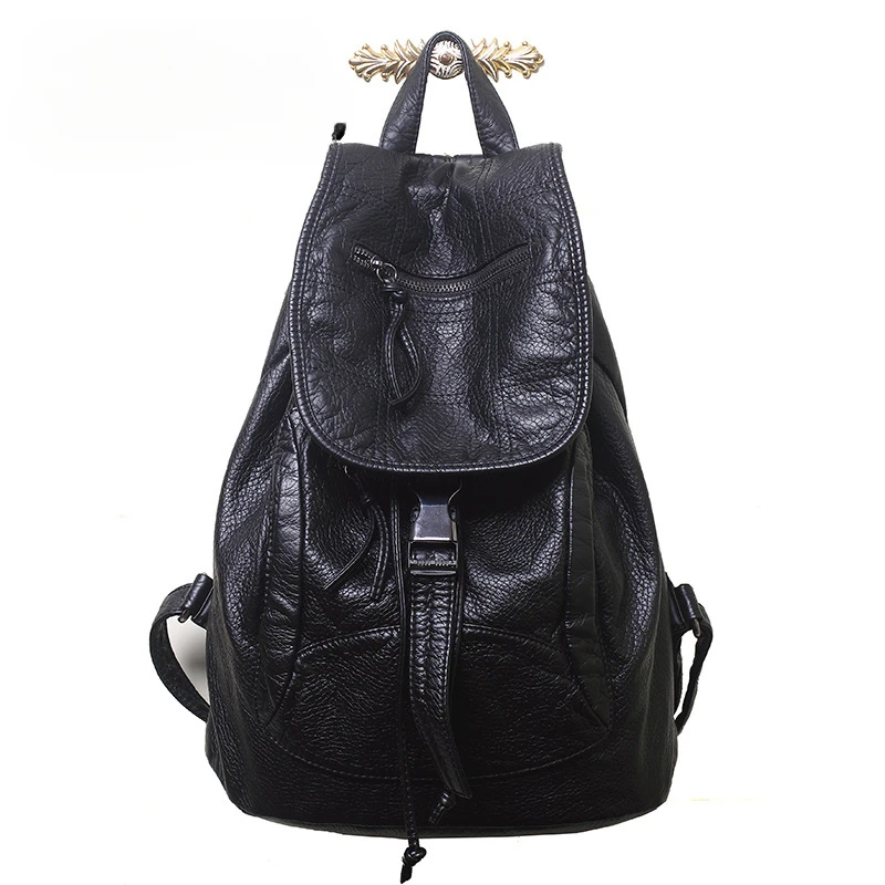 New Fashion Double Shoulder Backpack Washed Sheep Pattern Large Travel Bag for Women Embroidered Elegant Student School Bag