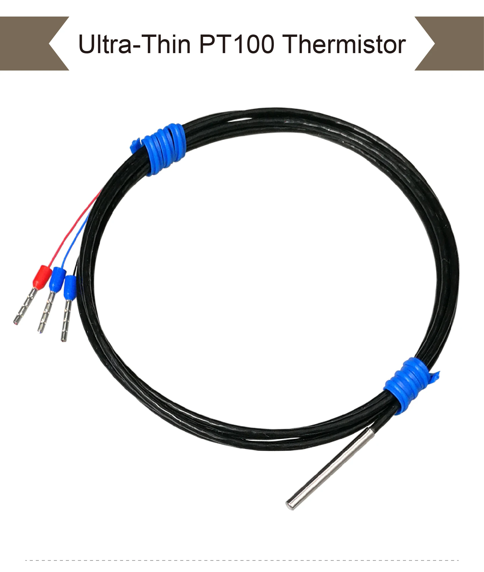0-5M Ultra Thin Probe PT100 Temperature Sensor -50 to 200°C Waterproof RTD 3 Wir