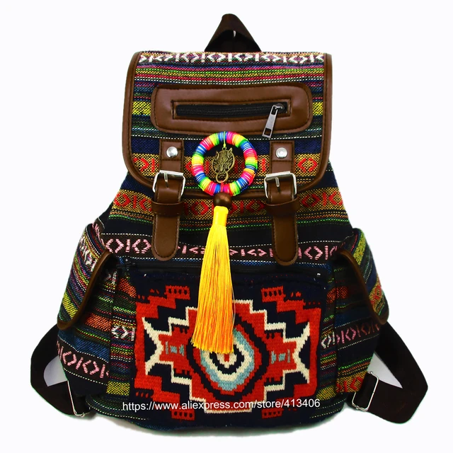 paridad Puntualidad galón Mochila de viaje colorida Tribal Vintage Hippie para mujer, bolso bordado  con colgante de Pom, Hmong, étnico, bohemio, SYS-593 _ - AliExpress Mobile