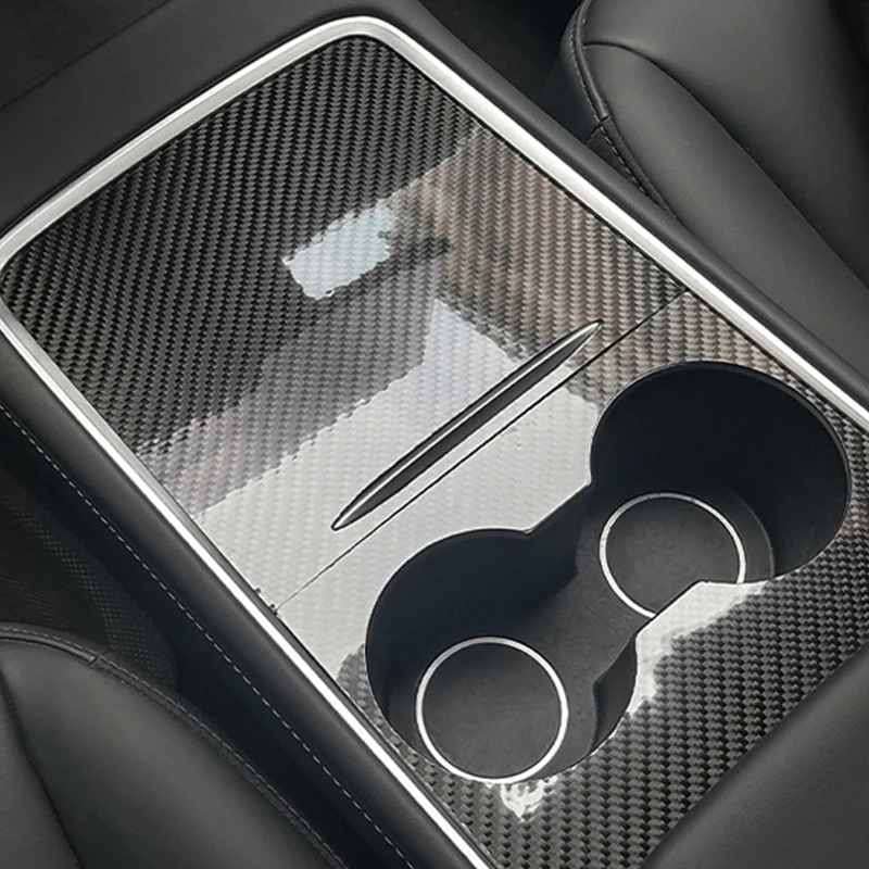 Ultra-Thin Real Carbon Fiber Center Console Cover - Sleek Design, Non-Interfering Functionality
