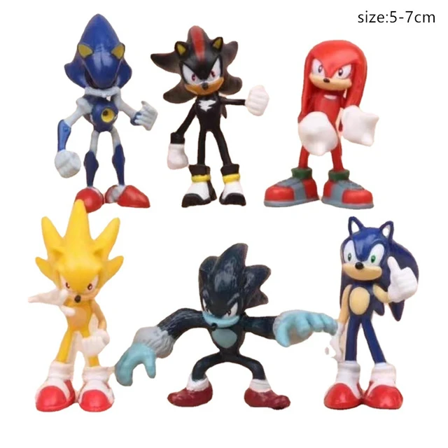 Super Sound Sonic Movie Game Bonecas para Crianças, PVC Figura Modelo Toy,  Shadow Hedgehog, Presente de Aniversário, 6Pcs por Conjunto