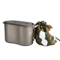 Titanium GI Cup and Titanium Spoon Combo, 950ml Lunch Box Camping Bowl with Foldable Handle Portable for Outdoor Camping Hiking 1