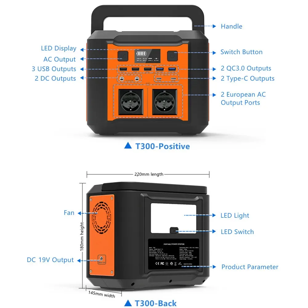 GKFLY 110V/220V/230V Power Station 80000mAh Emergency Energy Storage Pure Sine Wave Power Supply 300W Solar Generator Bank