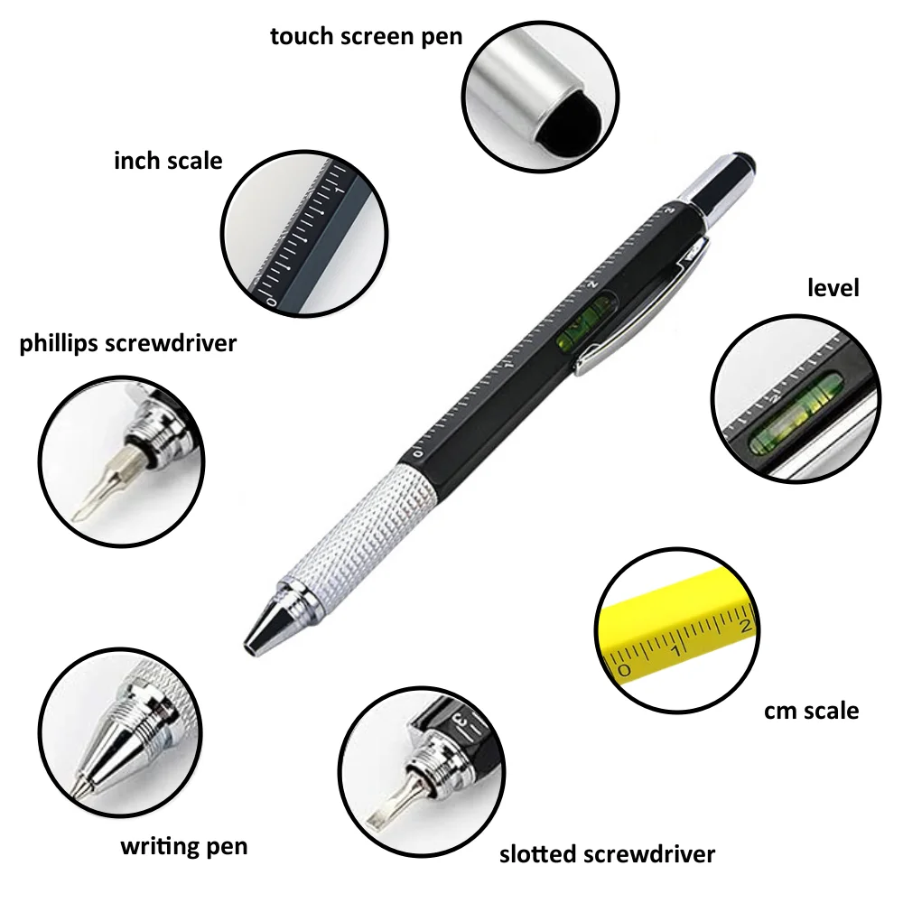 Multifunction Ballpoint Pen 7 In 1 With Screwdriver Ruler Levelgauge Touch Screen Stylus Office School Student Stationery