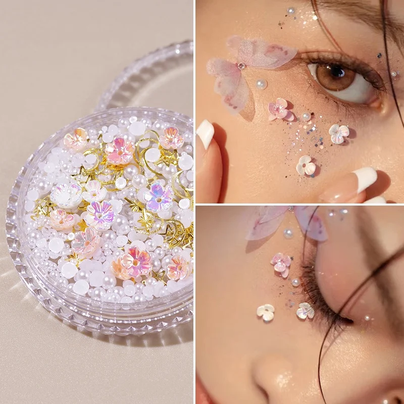 1Box Augen Gesicht Make-Up Gesichts Dekoration Patch Schmetterling Diamant Perle Klebstoff Strass Glitter Pailletten DIY Nail art Dekoration