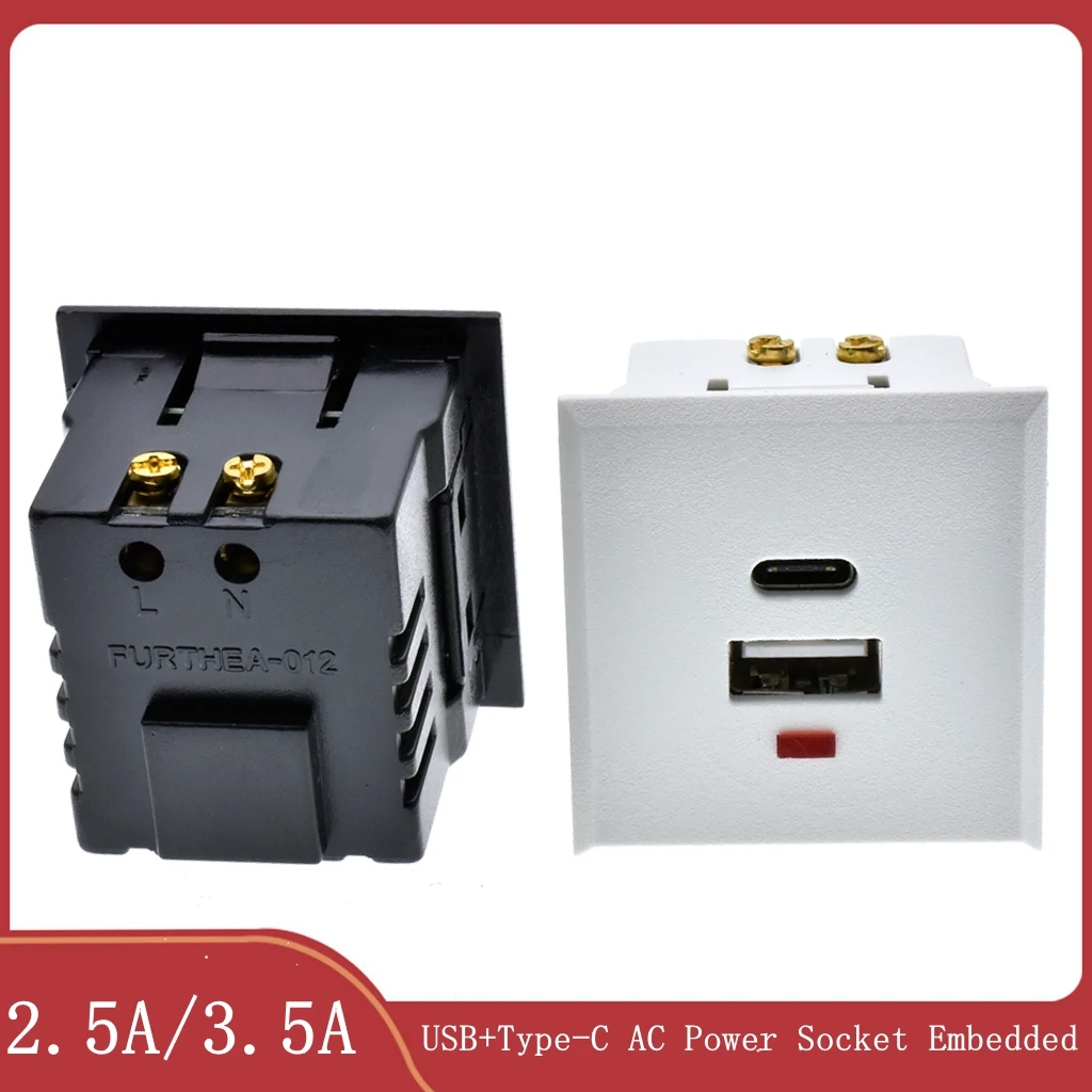 Usb Mais Tipo-c ac Tomada de Alimentação Embutido Receptor de Mesa dc Carregamento Módulo de Painel de Energia Tomada 5v 220v com Indicador Led
