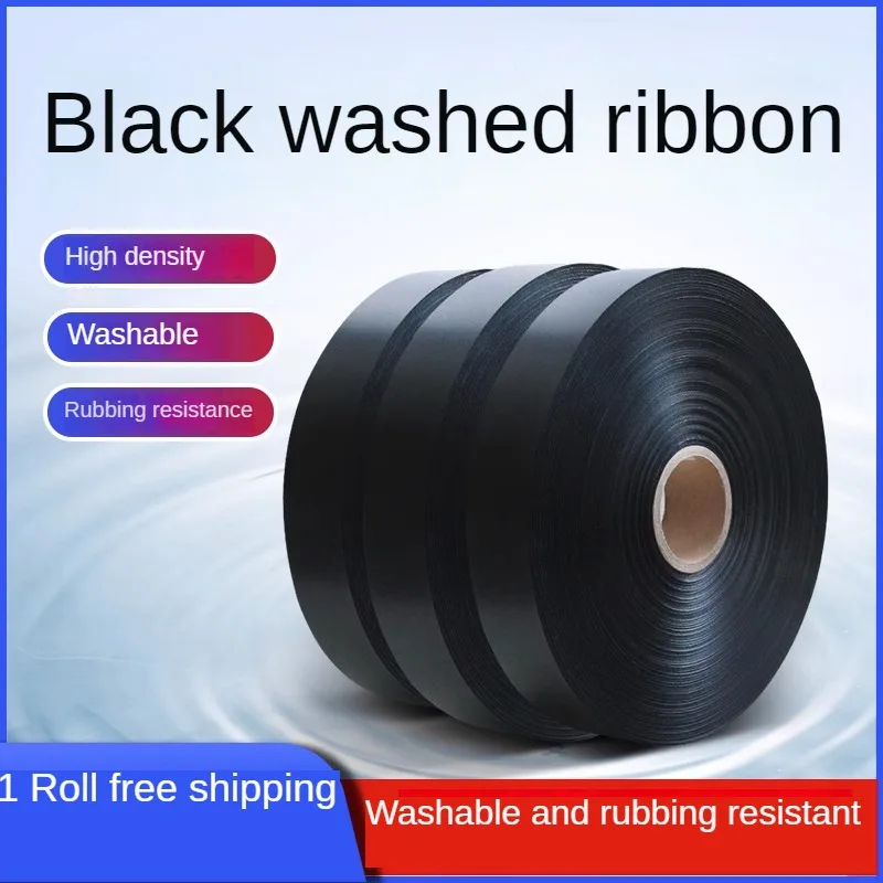 

Black Blank Washing Label Clothing Hanging Tag Ribbon Silk Single and Double Sided Barcode Printing White Transfer Washed Tape