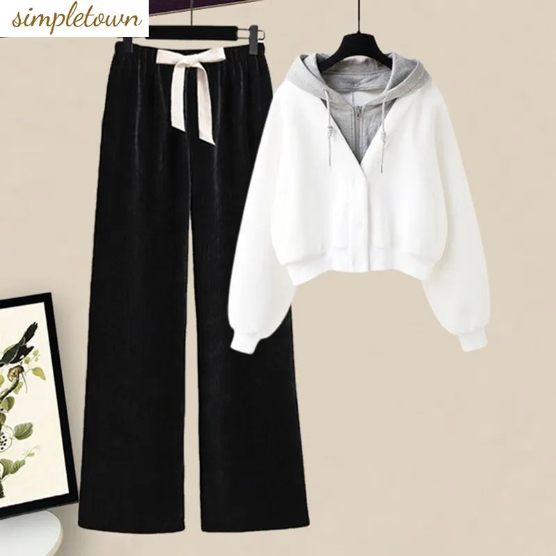 Autumn and Winter Sweet Style 2024 New Fake Two Piece Sweater High Waist Wide Leg Pants Two Piece Set Fashion