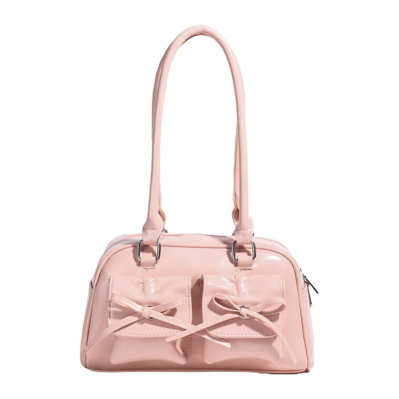Women'S 2025 Novelty Ballet Inspired Dark Underarm Bag Featuring Chic Bow French Baguette Style Shoulder Bag