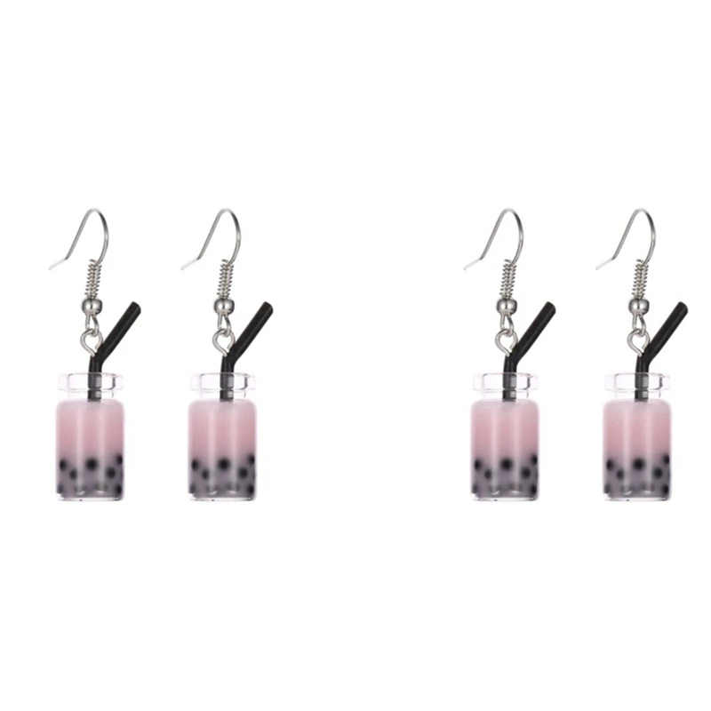 

2X Funny Lemon Ice Black Tea Pearl Milk Tea Earrings Taiwan Boba Bubble Tea Funny Dangle Earrings For Women ,Pink