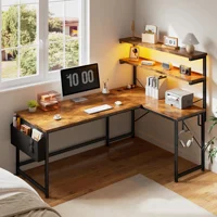 Reversible L Shaped Desk Computer Desk with LED Light & Power Outlet Gaming Desk with Shelf & Storage Bag & Hook for Home Office 4