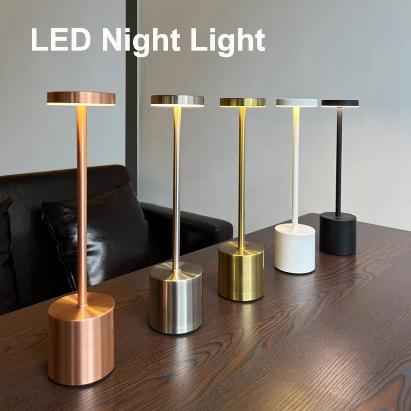 Cordless Table Lamp Nordic Style Alloy Body Touch Switch 3 Colors Rechargeable