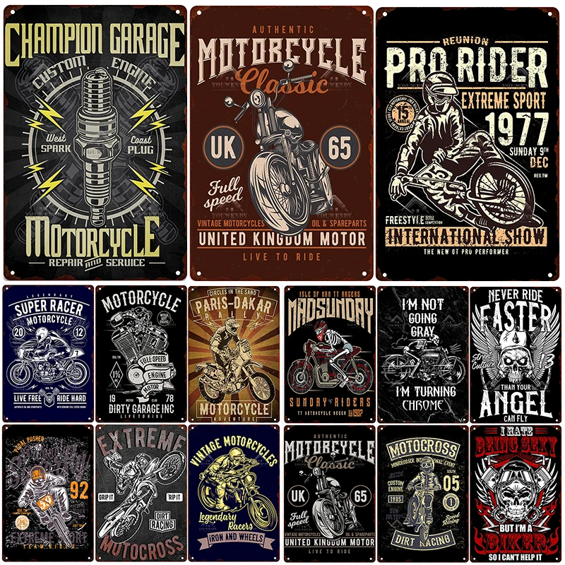 

Retro Motorcycle Metal Sign Plaque Metal Vintage Tin Sign, Motorcyclist Club Decoration Poster Garage Man Cave Wall Plate, UW58
