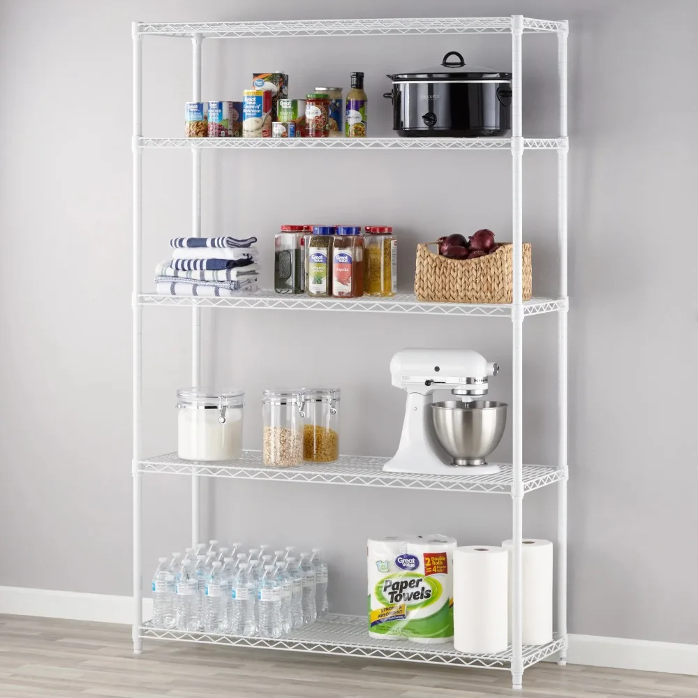 

Hyper Tough 5 Tier Heavy Duty Wire Shelf Unit White 16"Dx48"Wx72"H Loading Capacity 3000 lbs, Adult