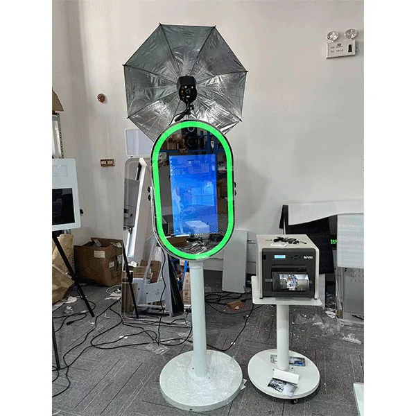 21.5 inch Photo Booth Mirror RGB LED Lighting Selfie Magic Oval Mirror Photo Booth With Camera and Printer Touch Screen