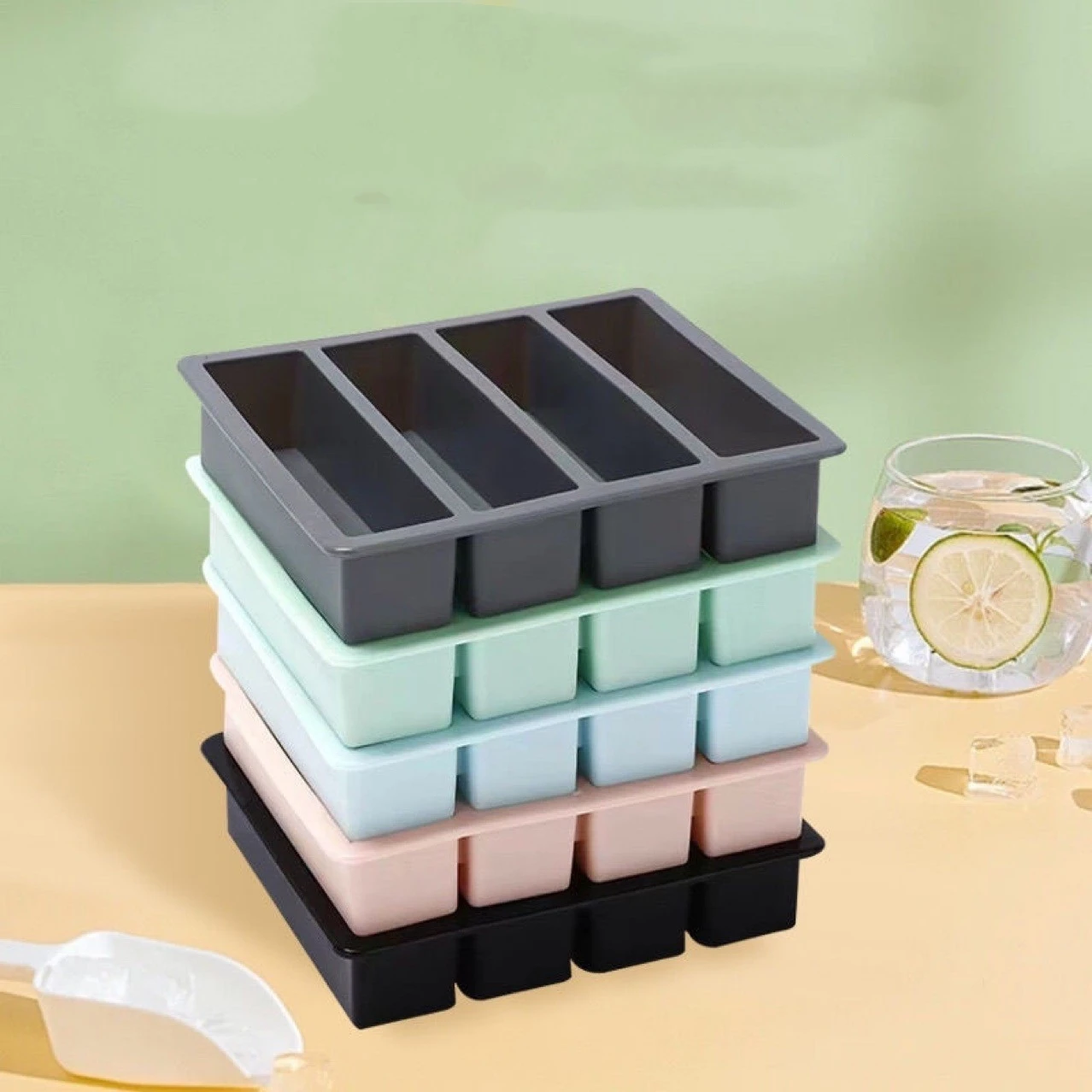 1pcs Silicone 4-Link Silicone Square Ice Grid With Cover For Ice Block Making Mold Creative Making Box Cube Maker ice mold ice cream molds