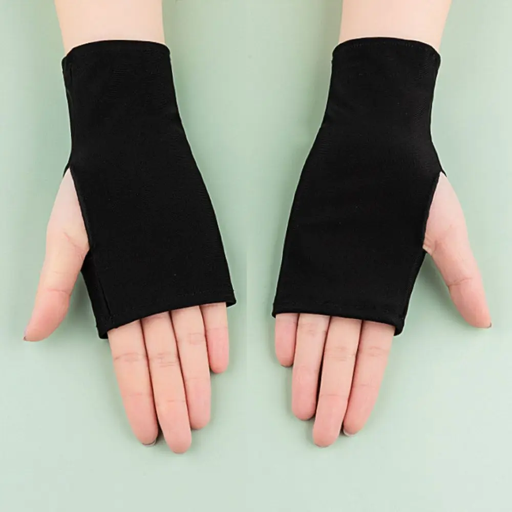 1Pair Sunscreen Protection Fingerless Long Gloves Women Arm Cool Summer Solid Mittens Half Finger Sleeves Black White Nude 4