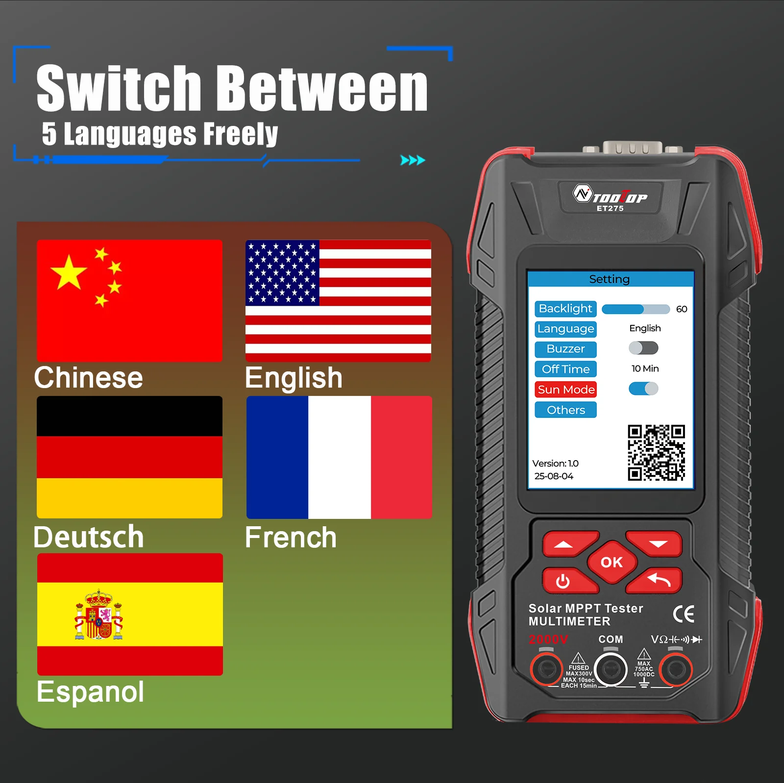 2000W Solar Panel Tester 3.2Inch MPPT Curves Photovoltaic Multimeter Pmax Voc Ls