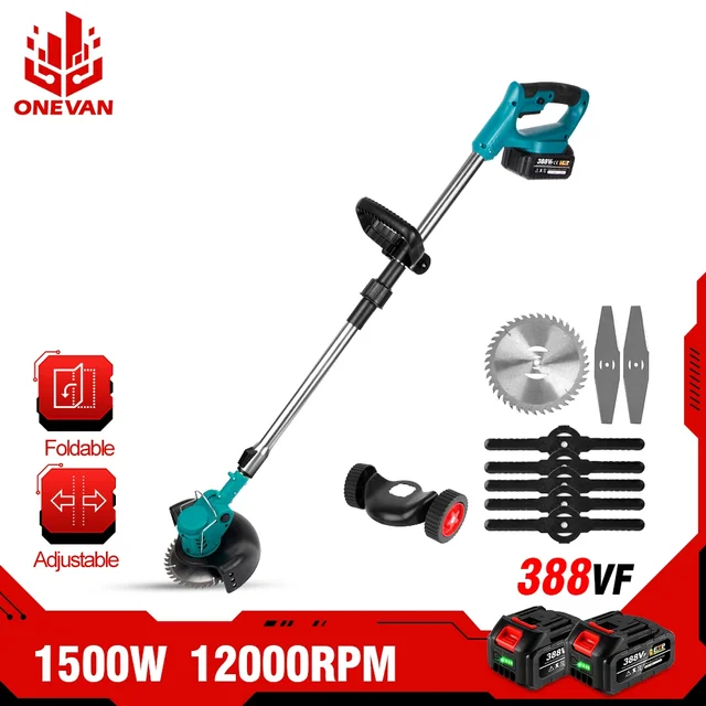 1500W 12000PRM Electric Lawn Mower Cordless Grass Trimmer Length Adjustable Foldable Cutter Garden Tools For Makita 18V Battery 1