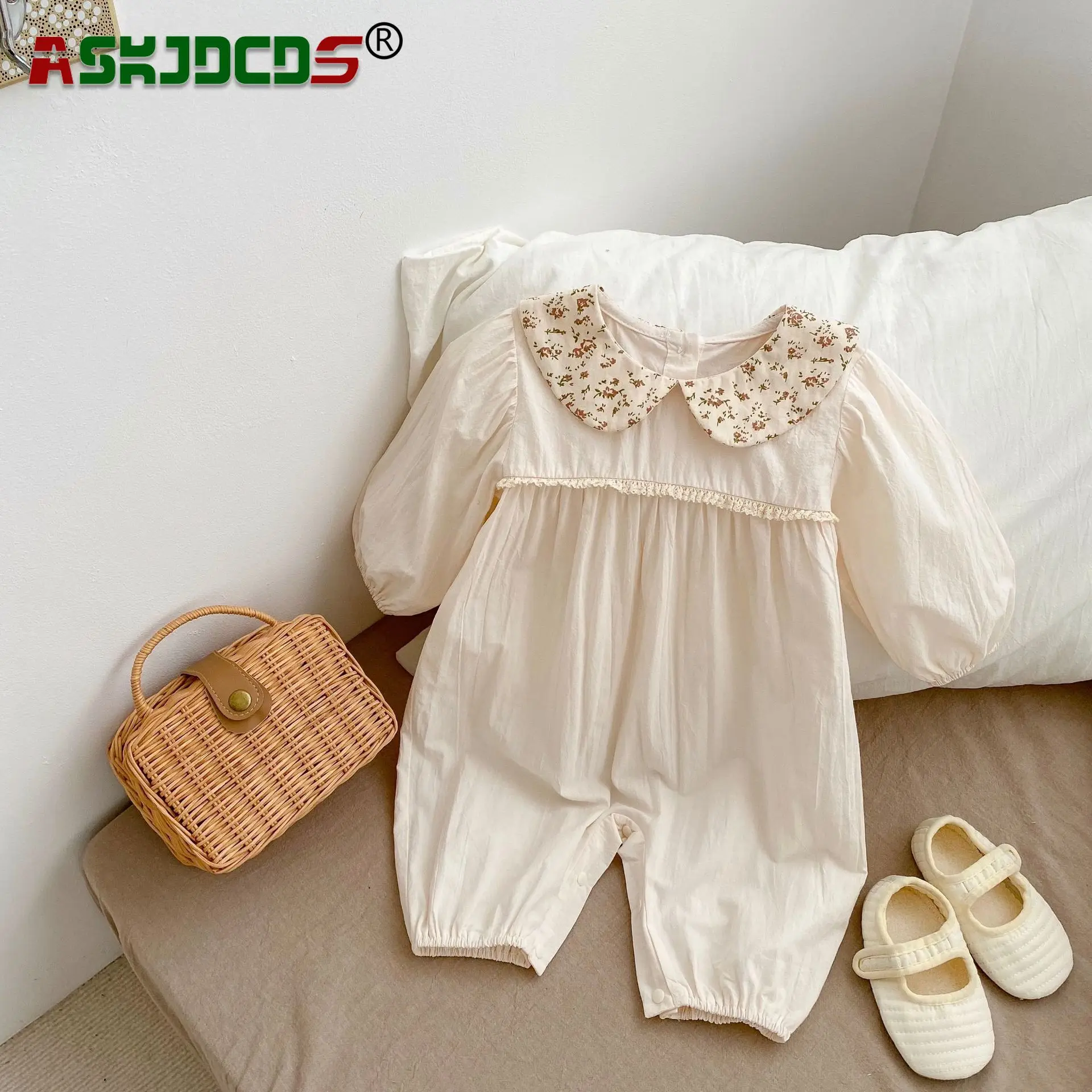 2023 Autumn Infant Baby Girls Full Sleeve Peter Pan Collar Floral Romper - Newborn Things Kids Toddler Jumpsuits  Onepiece