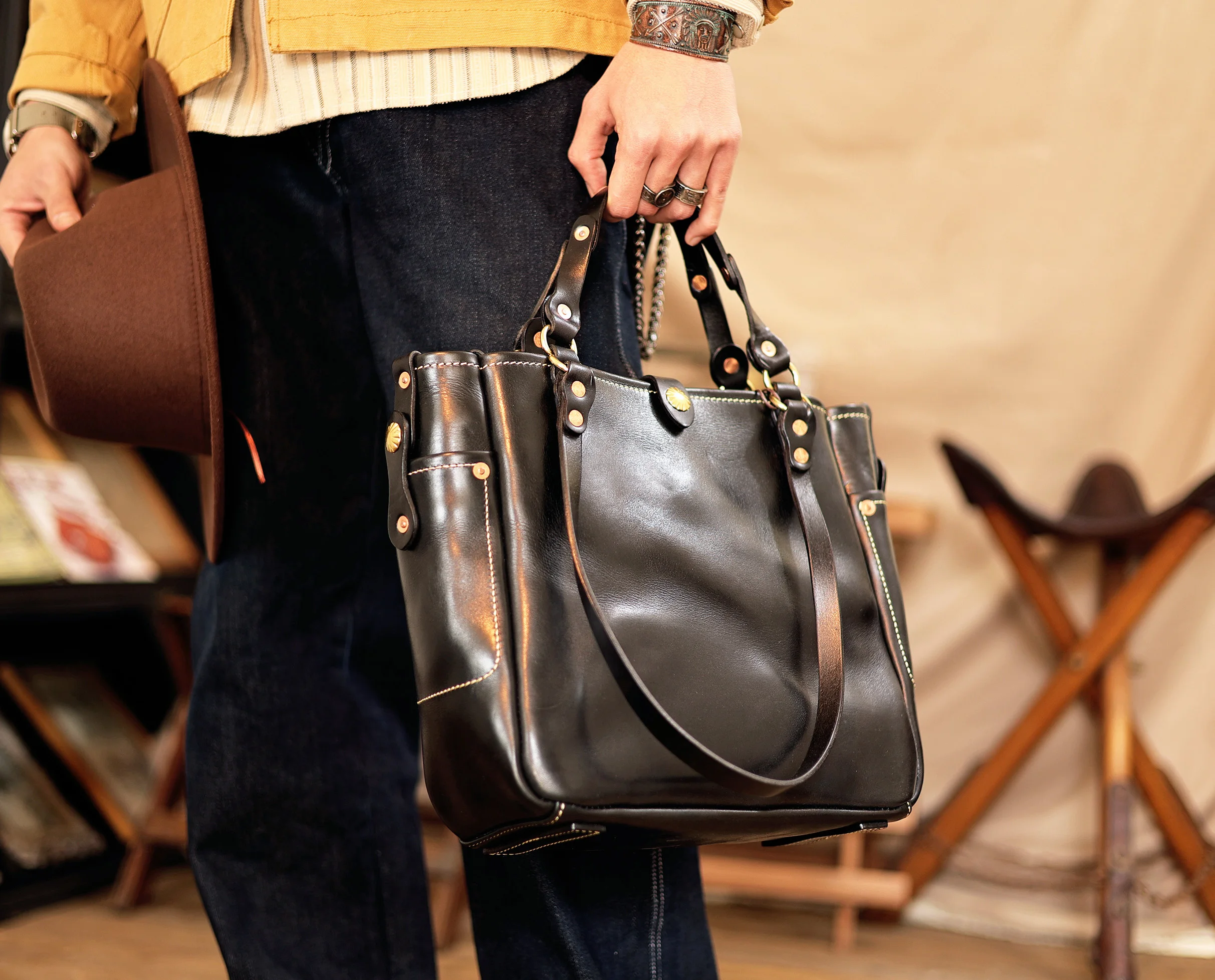 PNDME amerikanische Vintage handgemachte schwere Rindsleder Herren-Einkaufstasche Outdoor-Pendler-Handtasche aus echtem Leder mit großem Fassungsvermögen – Detail 20