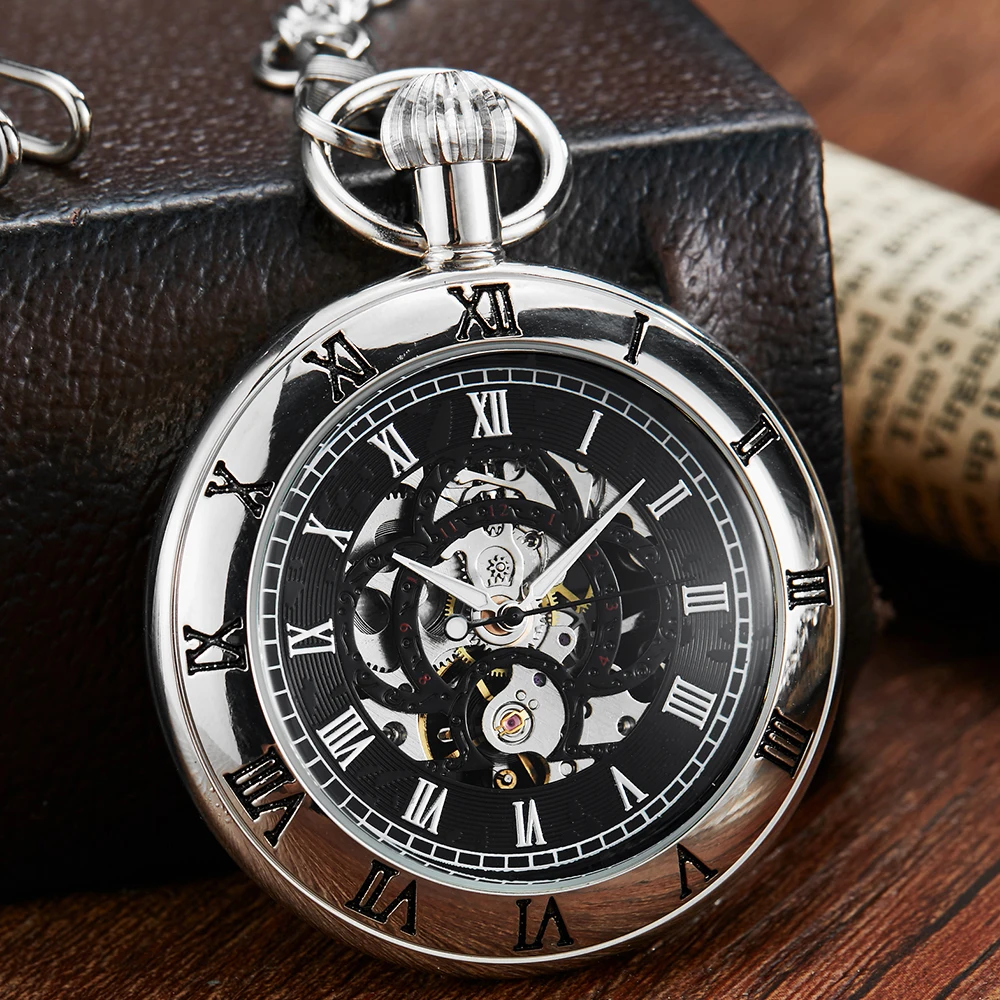 

Часы-скелетоны мужские и женские, антикварные механические карманные циферблаты с римским циферблатом, круглые, в стиле стимпанк, подвеска на цепочке