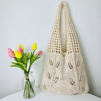 Borse a maglia borse da spiaggia studenti leggeri spalla Casual Tote borse tessute per lo Shopping in stile femminile per le ragazze delle donne