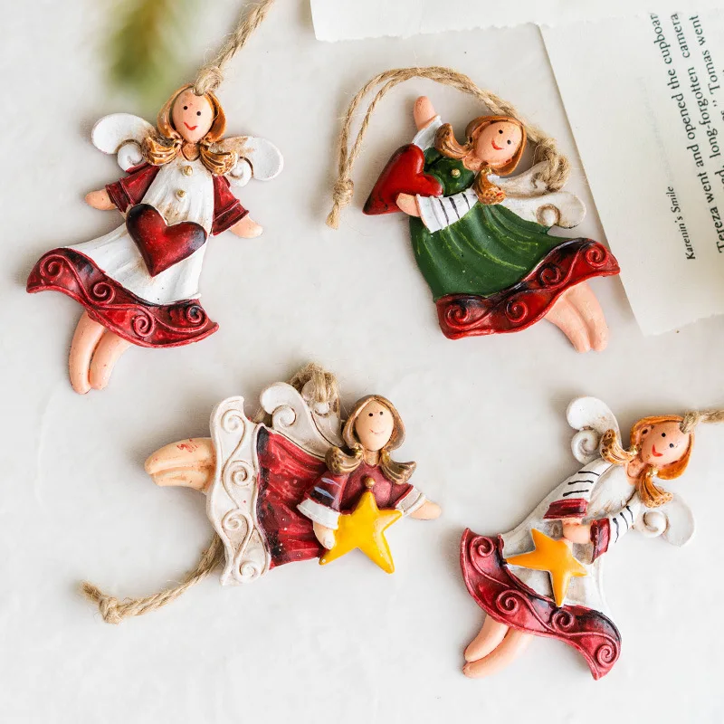 

4PCS vintage country christmas resin angel pendant christmas tree decoration hanging charm