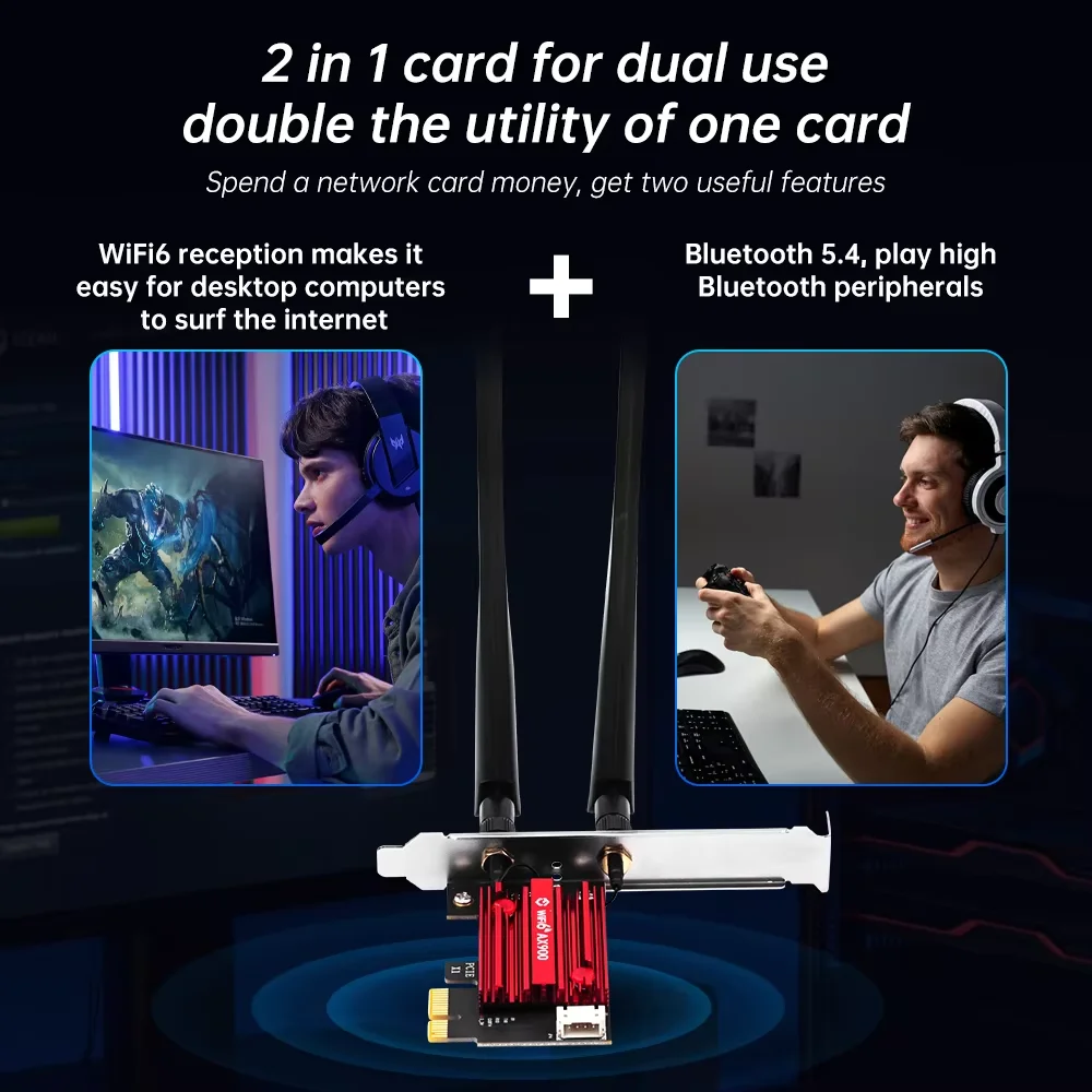 Fenvi WiFi 6 AX900 PCIe BT5.4 무선 어댑터 듀얼 밴드 2.4G 5G 900Mbps 블루투스 5.4 네트워크 카드 (윈도우10/11 데스크탑용)