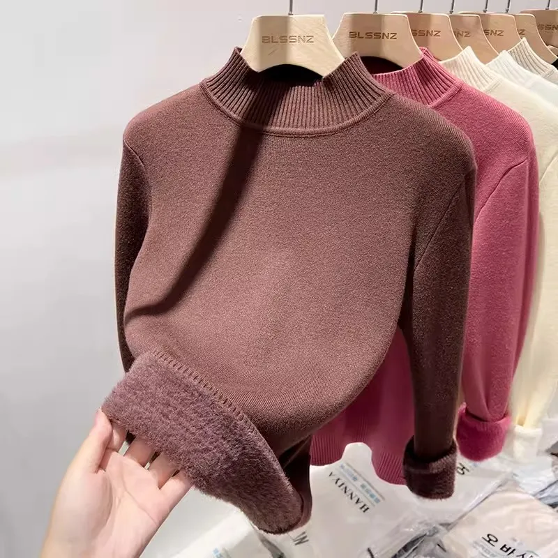 New Autumn and Winter Semi-turtleneck Women's Solid Color Sweater Fashion Slim-fit Long-sleeved Bottoming Shirt Knitwear Top