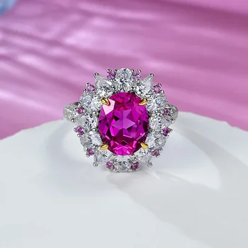 Luxury Ring 8x10MM Pink High Carbon Diamond 100% - S925 Silver Shiny Jewelry Women's Anniversary Party Mother Gift 5