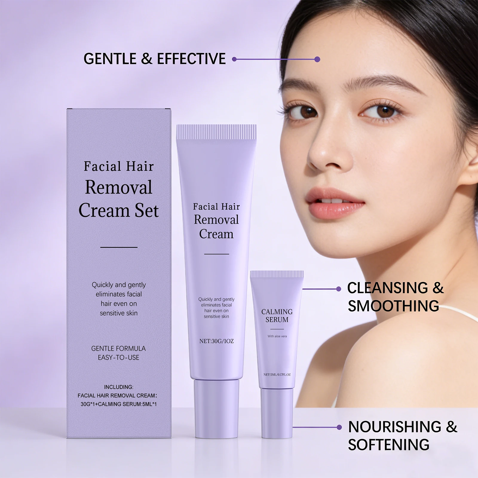 Facial Hair Removal Cream Set Painless Hair Removal Gentle And Non-irritating Remove Mustache Smoothing Moisturizing Face Care_voghion.com