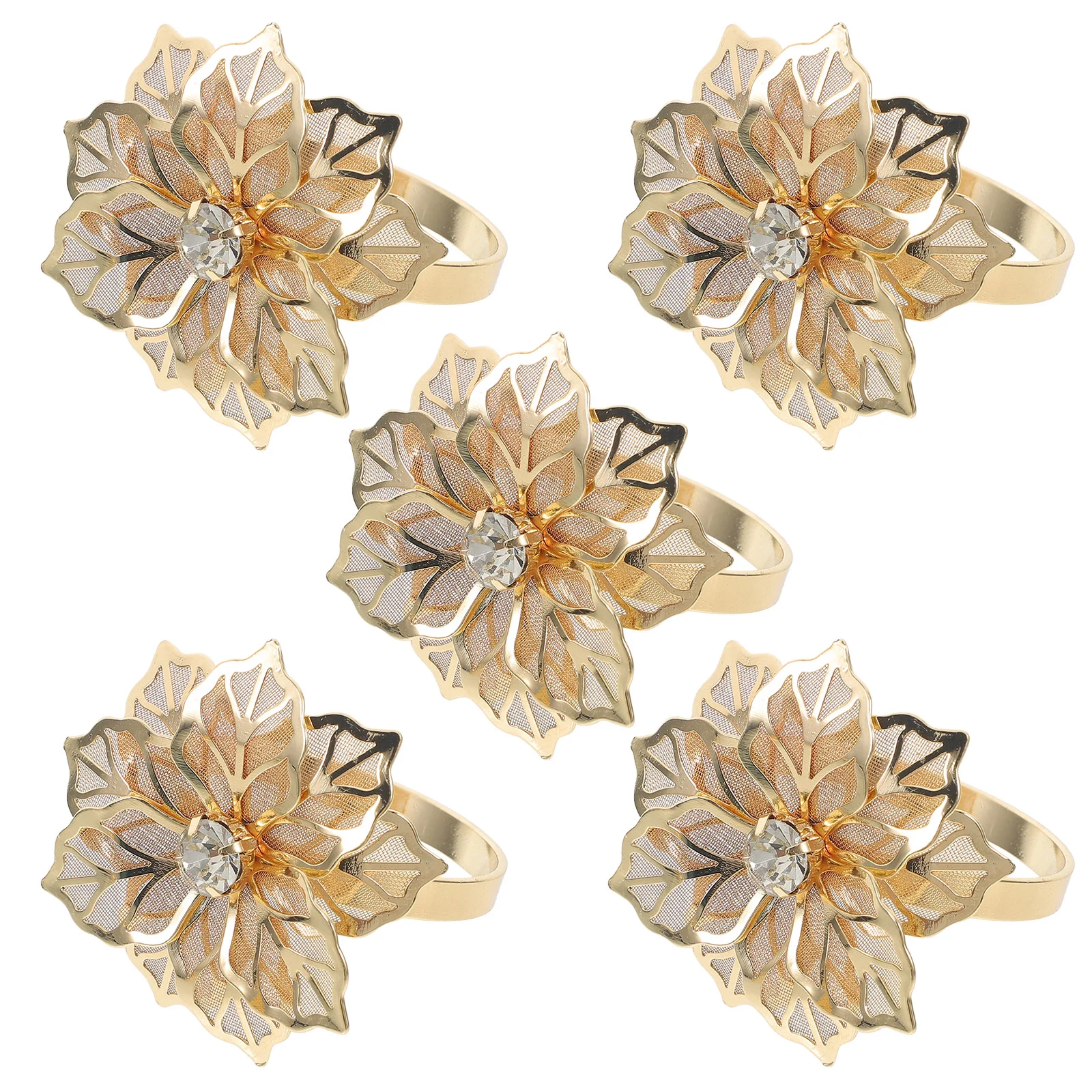 

5 Pcs Napkin Rings Metal Buckle Holders for Decor Delicate Flower Hotel Table Dining Decors Party Buckles Banquet