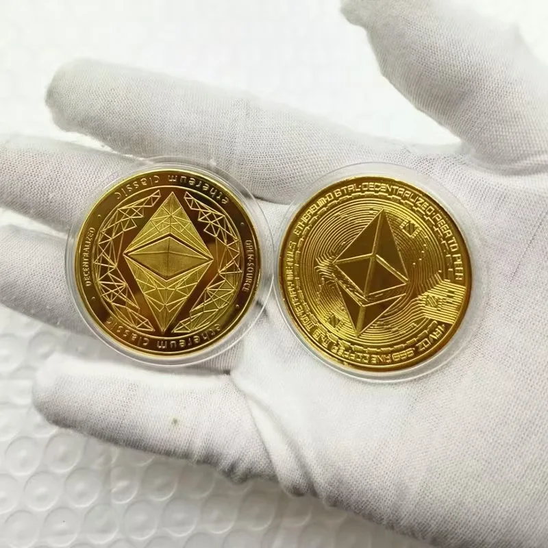 Ethereum bitcoin virtual coin commemorative medal gold plated play metal collection crafts home office decoration