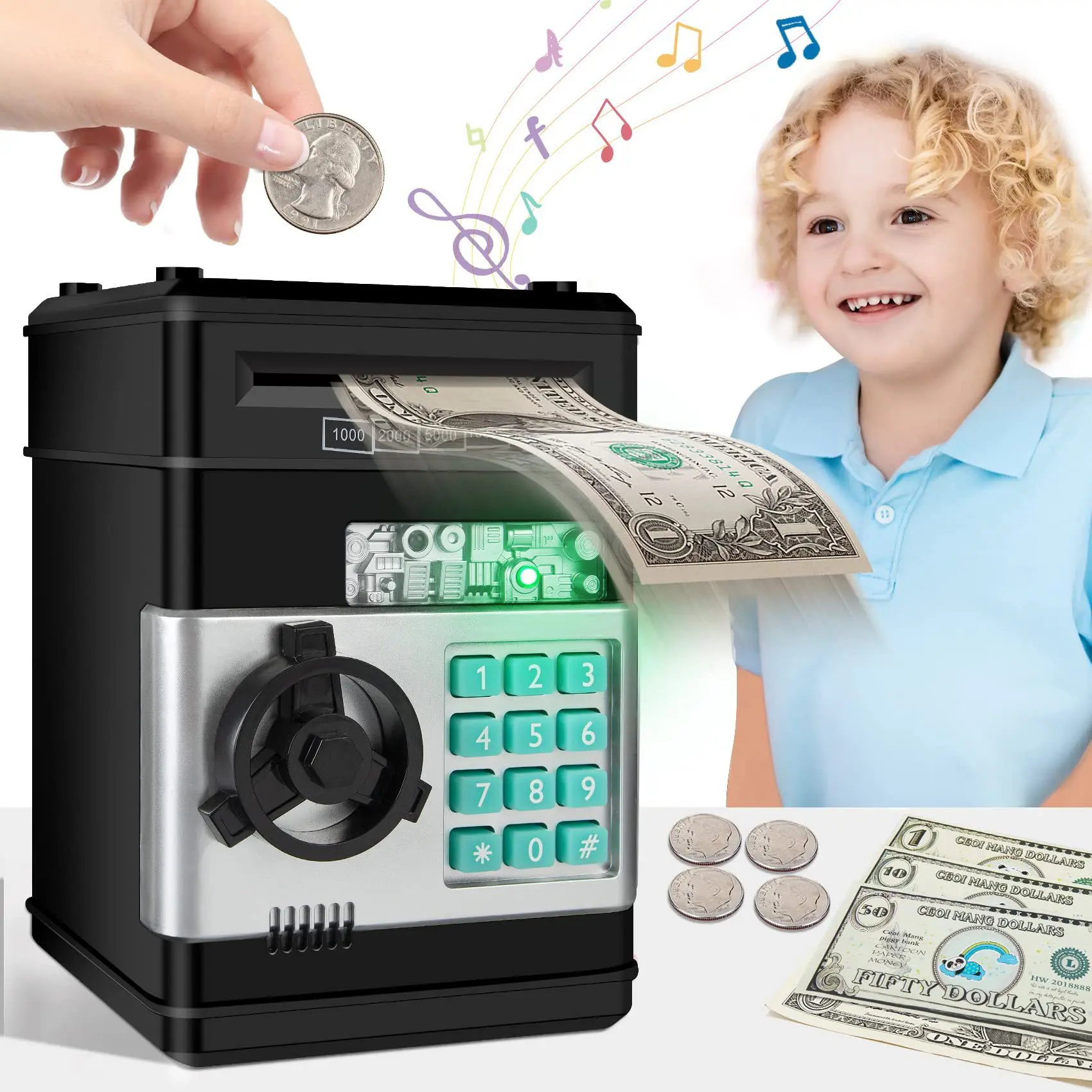 Money Saving Box Electronic Piggy Bank Child Mini ATM Safe Automatic Password