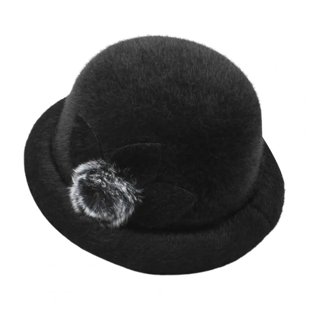 Women Winter Hat Elegant Windproof Flower Embellished Basin Hat Ultra-Thick Keep Warm Autumn Winter Imitation Fur Hat Basin Caps 5