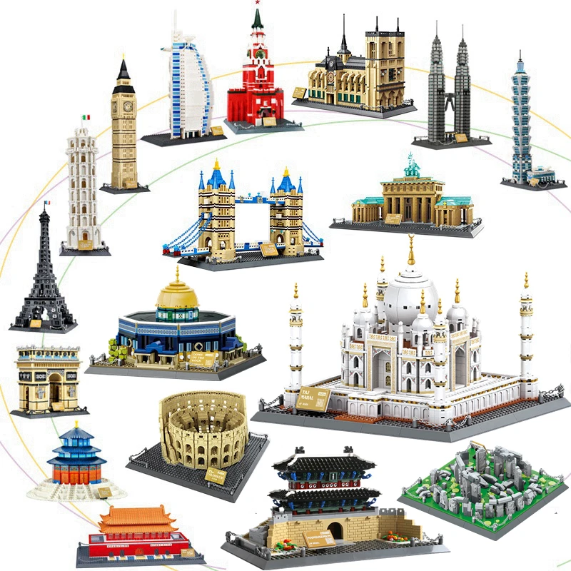City Architecture Bricks Models Taj Mahal London Paris Town Bridge Building Blocks Kit Assemble Toys Gifts Collection For Adults