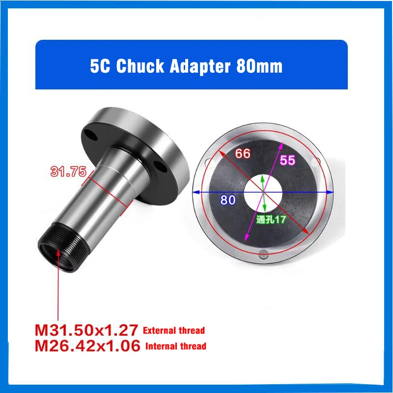 3조 셀프 센터링 척 K11-100용 강화강이 포함된 5C 선반 척 어댑터 100mm 고품질 (척은 포함되지 않음)