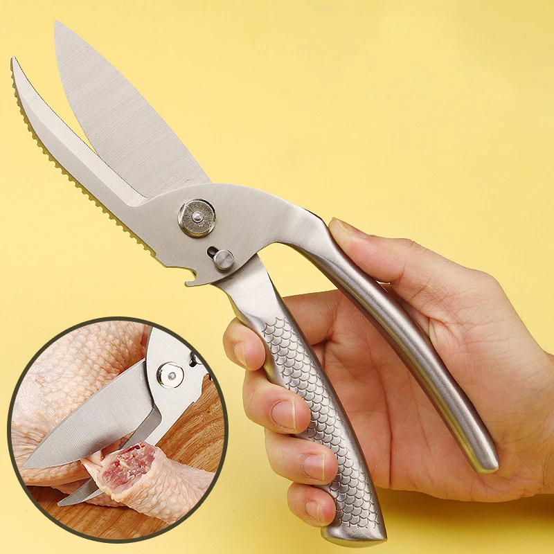 All Steel Integrated Multifunctional Fish Pattern Handle Powerful Kitchen Chicken Bone Scissors Detachable Sharp Cutter for Home 4