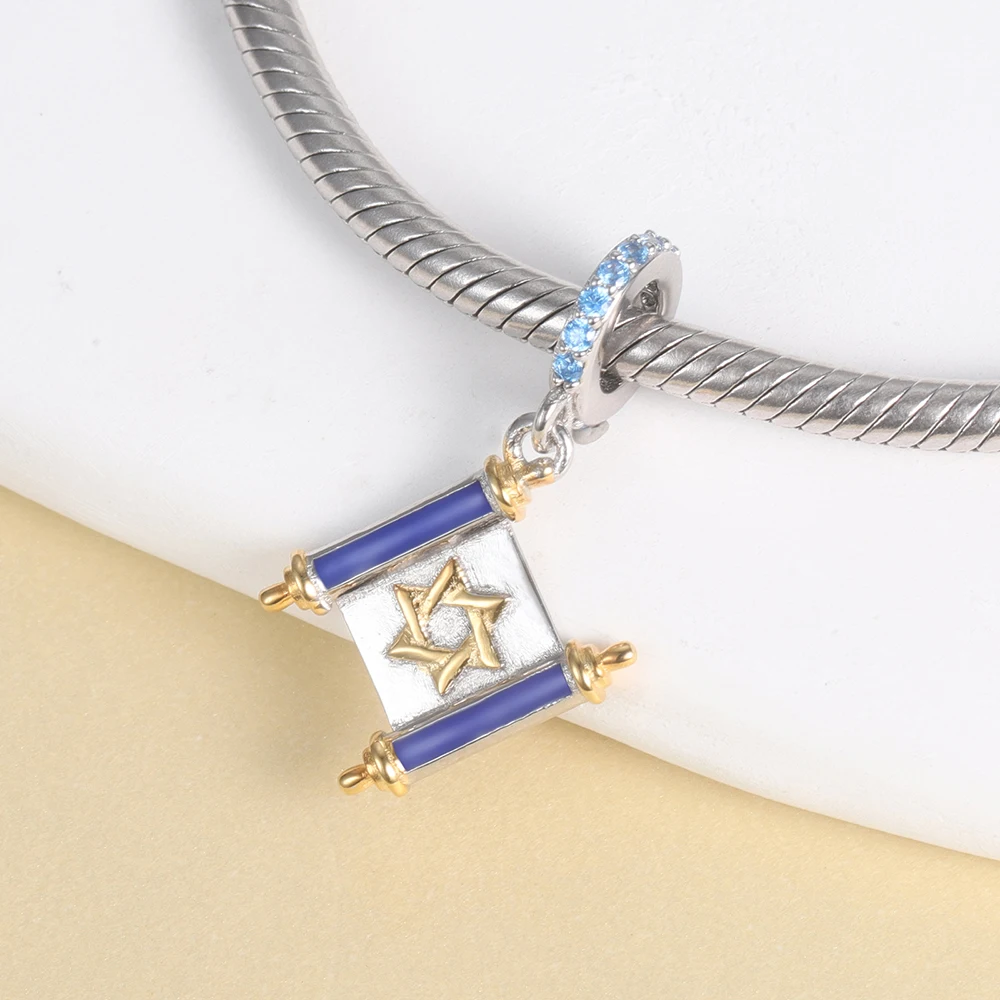 925 Sterling Silver Jewish Scroll Bead With Cubic Zirconia Charm Fit Original European Bracelets Jewelry for Women Friends Gift 3