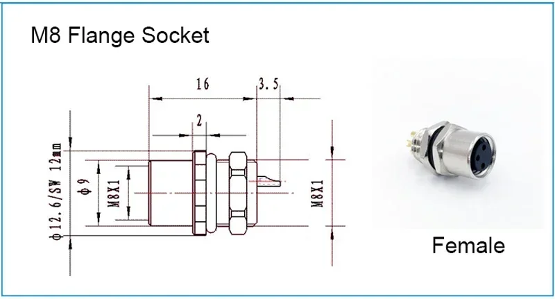 M8 sensor connector waterproof male&female plug straight angle screw threaded coupling 3pin 4pin