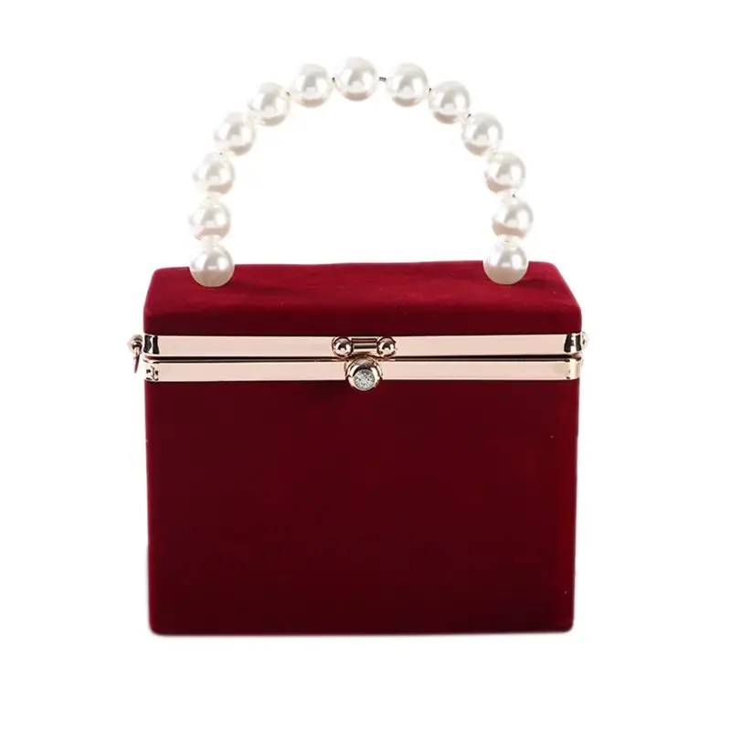 Evening Clutch Bag for Women Artificial Pearl Box Crossbody Shoulder Handbag Wed E74B