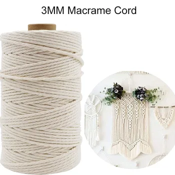 DIY 공예용 천연 코튼 마크라메 코드, 벽걸이 식물 행거, 웨딩 장식, 100M/롤, 3mm
