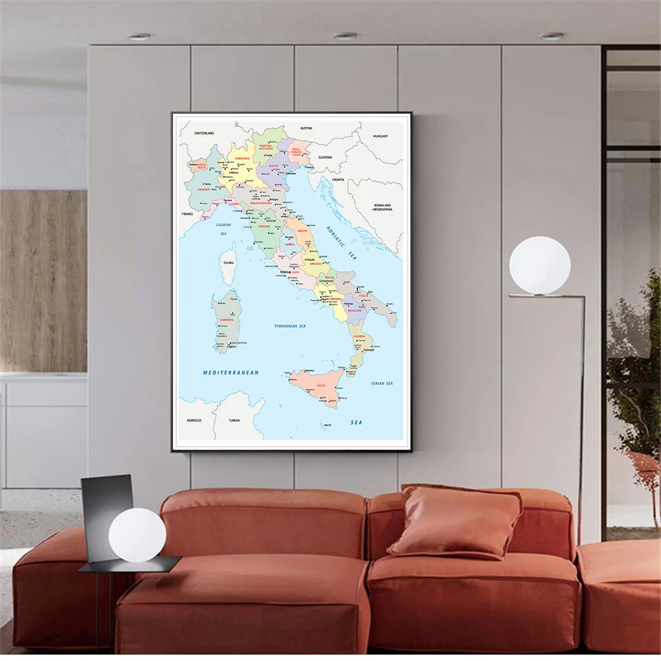 The Italy Political Map In Italian 100*150 cm Large Wall Poster Non-woven Canvas Painting Classroom Home Decor School Supplies world map poster